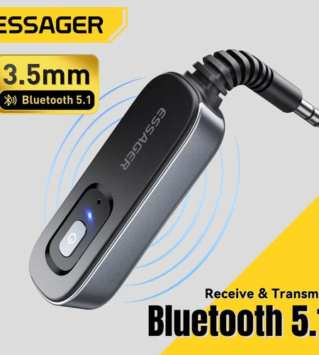 Bluetooth 5.1 Audio Receiver Transmitter 3.5MM 3.5 AUX with Mic Stereo Music Wireless Adapter for PC TV Car Speakers