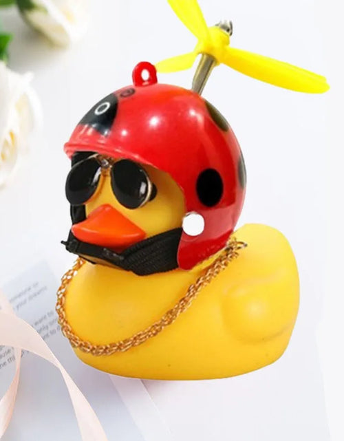 Load image into Gallery viewer, Car Duck with Helmet Broken Wind Pendant Small Yellow Duck Road Bike Motor Helmet Riding Cycling Accessories without Lights
