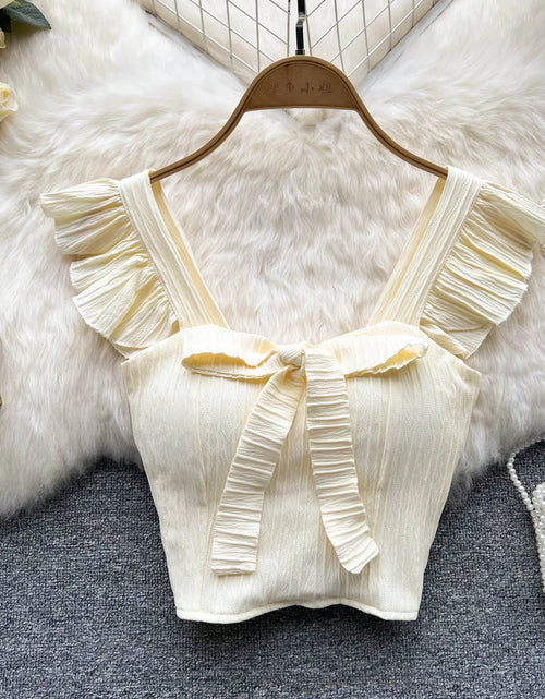 Load image into Gallery viewer, SINGREINY Summer Solid Ruffled Camis Women Square Neck Sleeveless Bow Elastic Waist Strap Top Ladies Sweet Korea Short Tank Top
