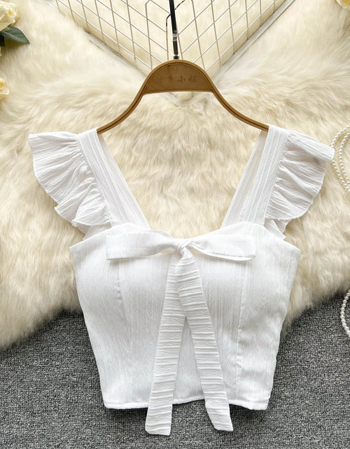 Load image into Gallery viewer, SINGREINY Summer Solid Ruffled Camis Women Square Neck Sleeveless Bow Elastic Waist Strap Top Ladies Sweet Korea Short Tank Top
