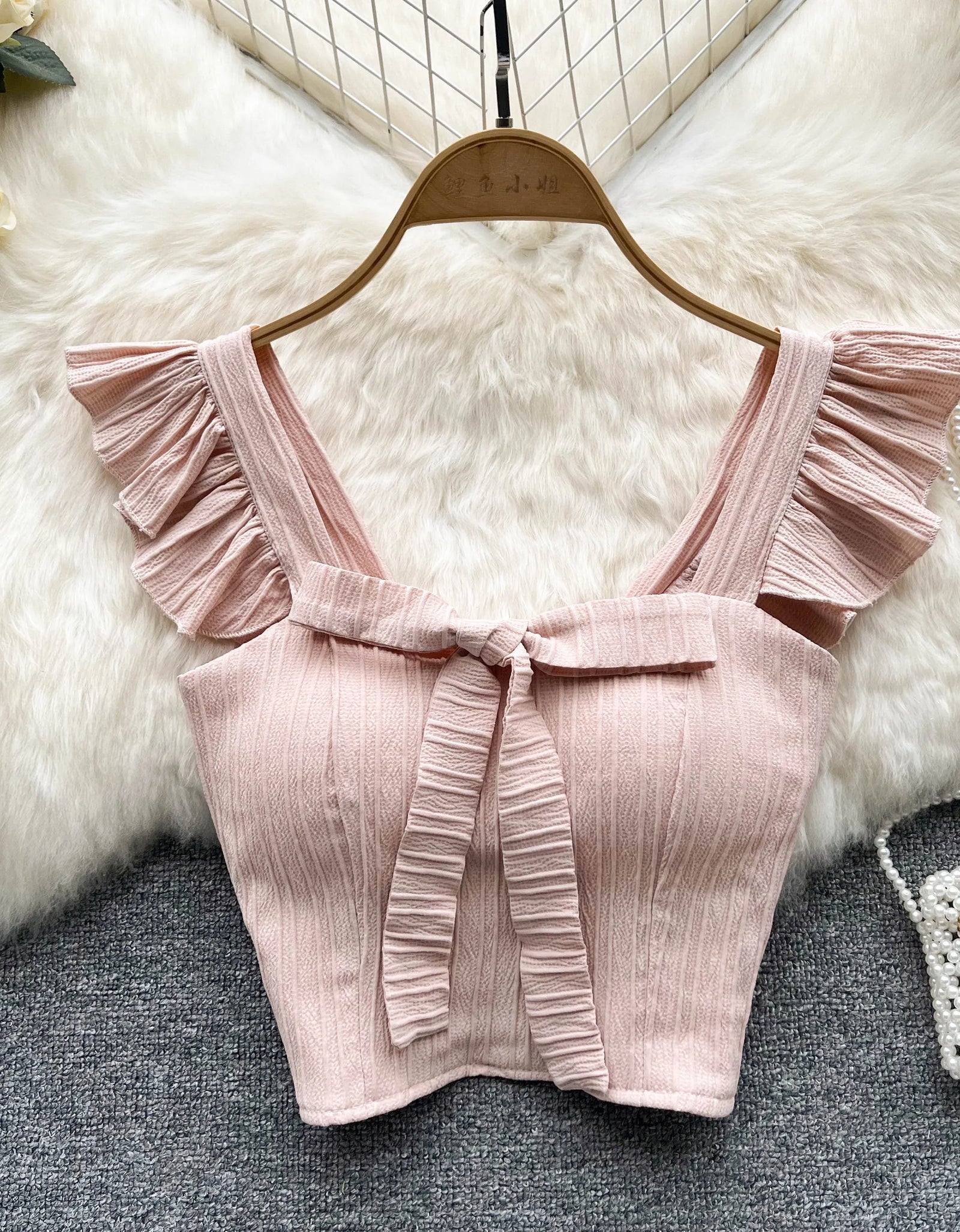 SINGREINY Summer Solid Ruffled Camis Women Square Neck Sleeveless Bow Elastic Waist Strap Top Ladies Sweet Korea Short Tank Top