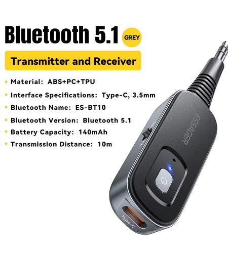 Bluetooth 5.1 Audio Receiver Transmitter 3.5MM 3.5 AUX with Mic Stereo Music Wireless Adapter for PC TV Car Speakers